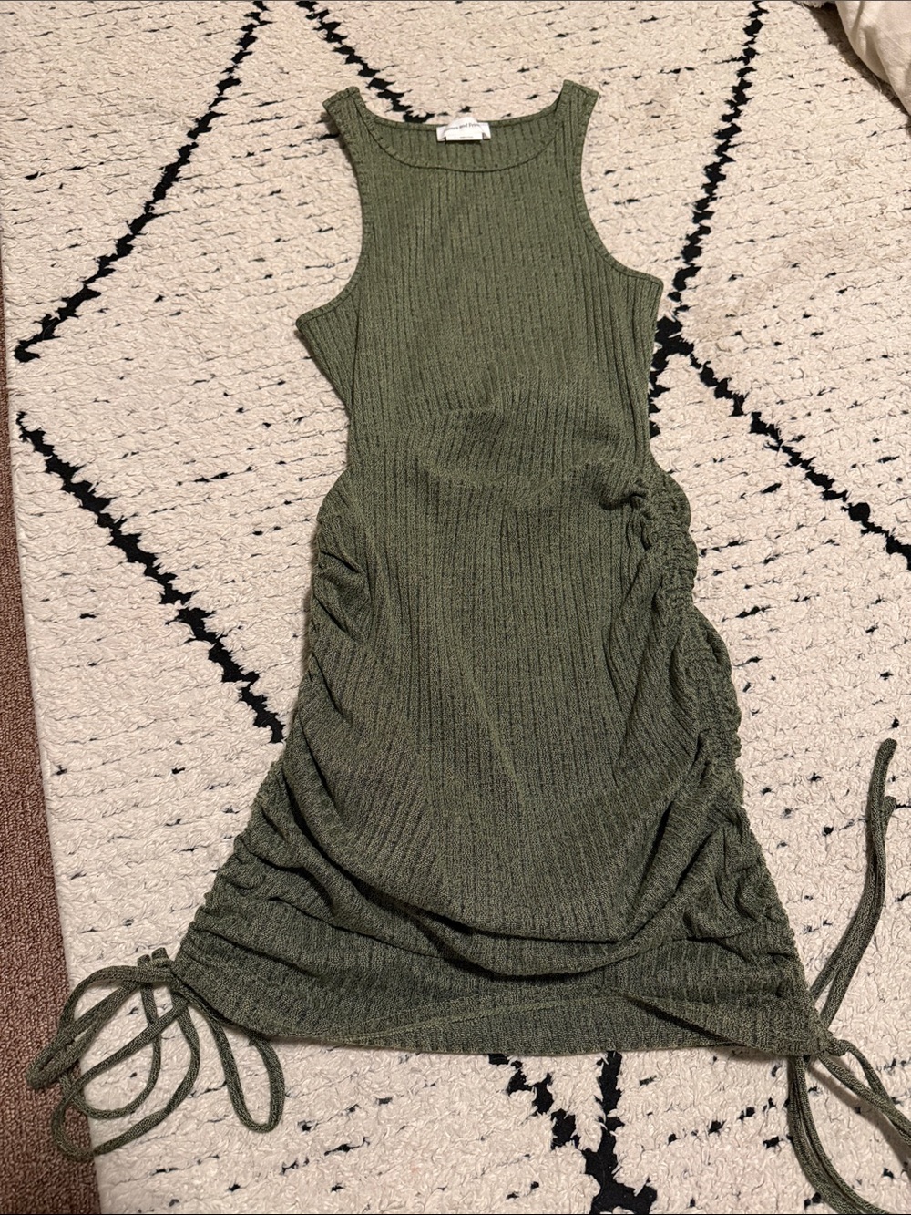 Lovers + Friends Olive Green Ribbed Midi Dress with Side Ties